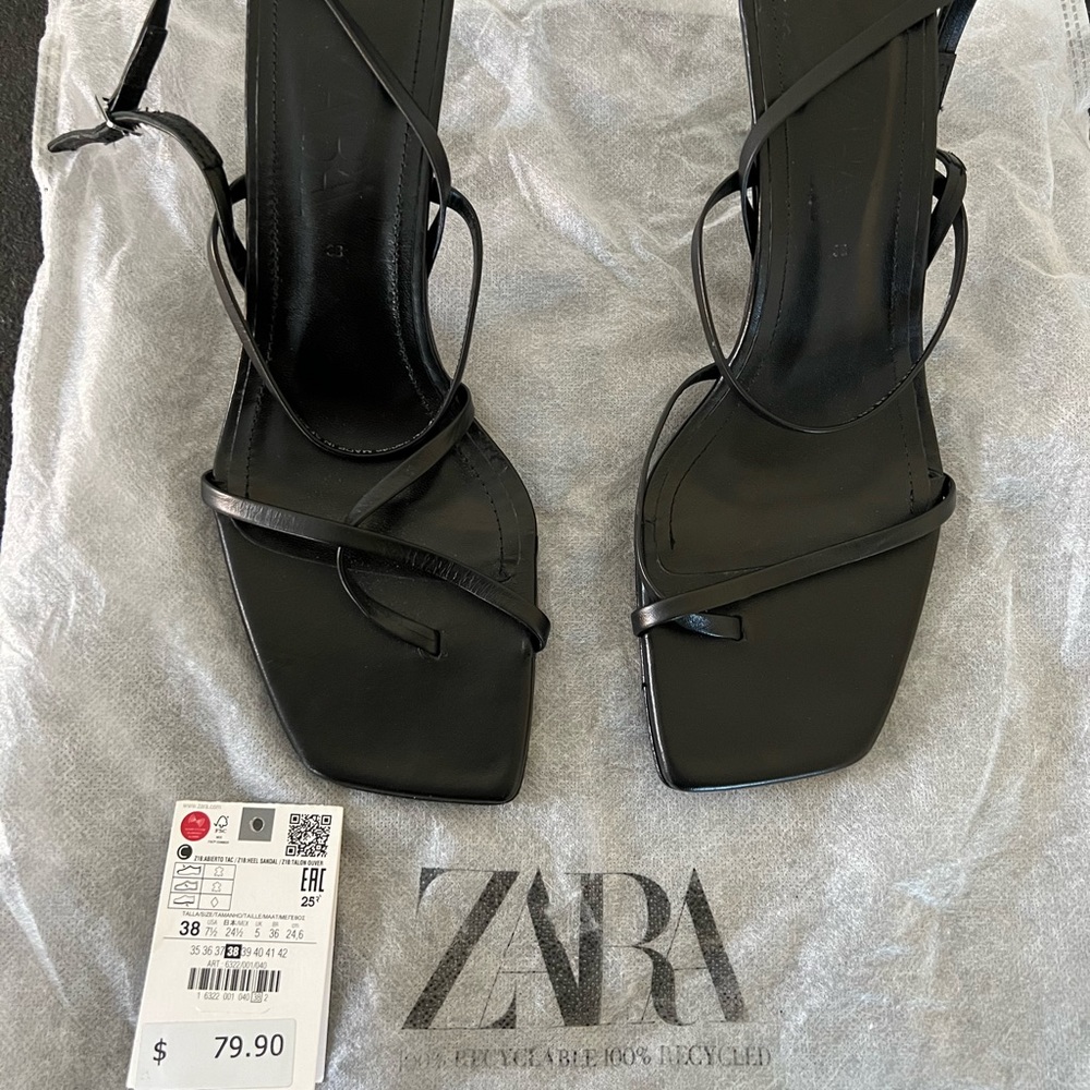 Zara Strappy Square Mid-heel Leather Sandals